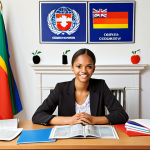 **

"A warm and welcoming international education coordinator sitting at a desk, advising a diverse group of students. The office is bright and filled with brochures from various universities around the world.  Emphasis on helpfulness and guidance. Incorporate globes and international flags subtly in the background. Style: Realistic, professional."

**